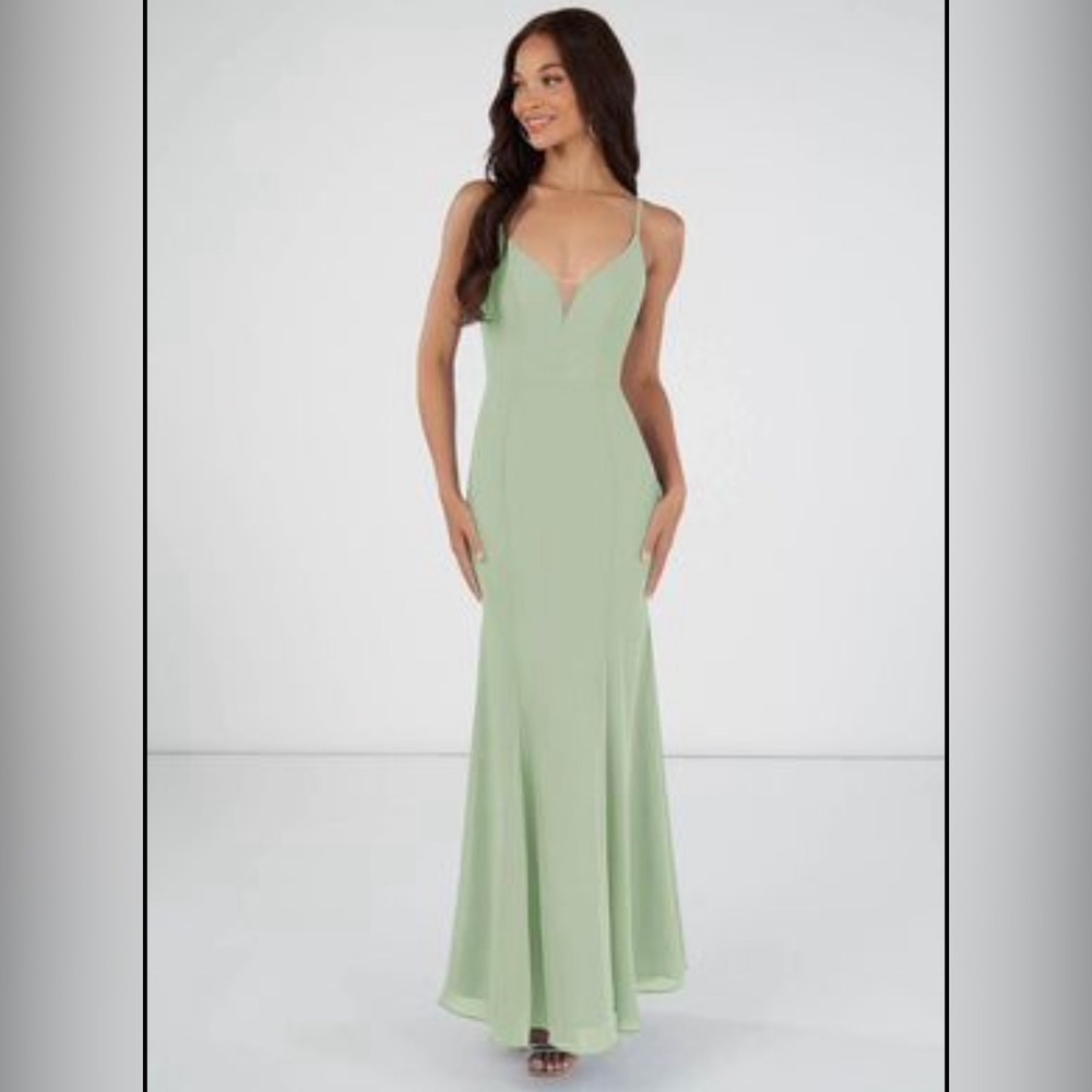 Azazie Mermaid Lace Chiffon Floor-Length Dress - Dusty Sage